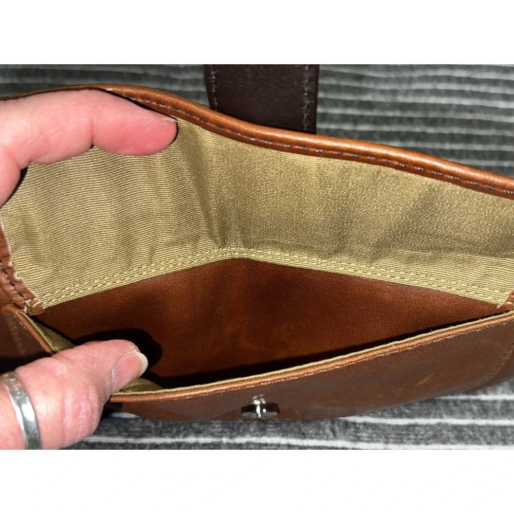 Coach Vintage Brown Leather Buckle Front Zipper Clutch Bag